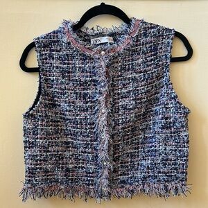 Zara Cropped Tweed Vest - Size Medium
